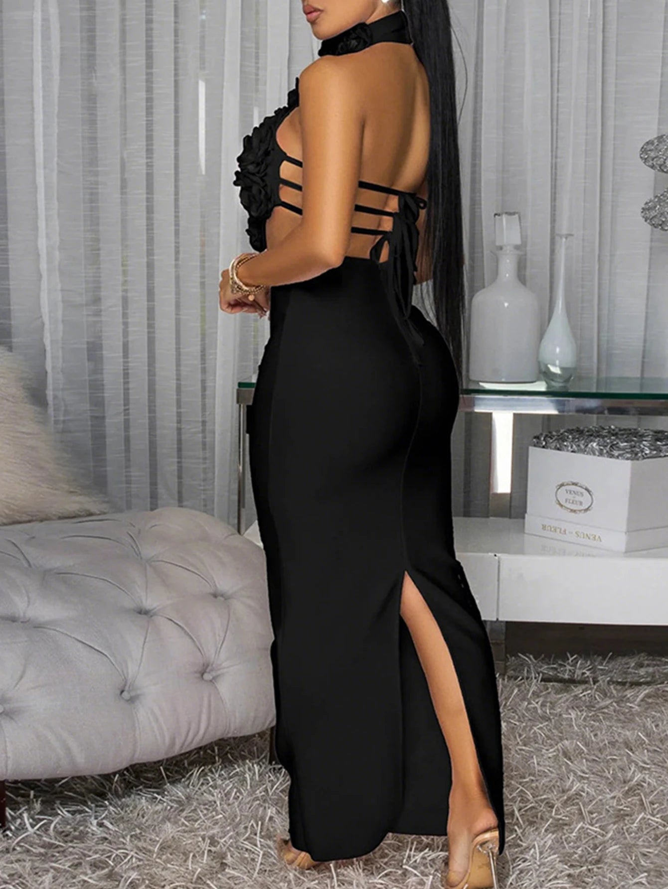 Sexy backless maxi black summer dress women elegant wedding party long dresses 2025 woman flower birthday evening dress vestidos