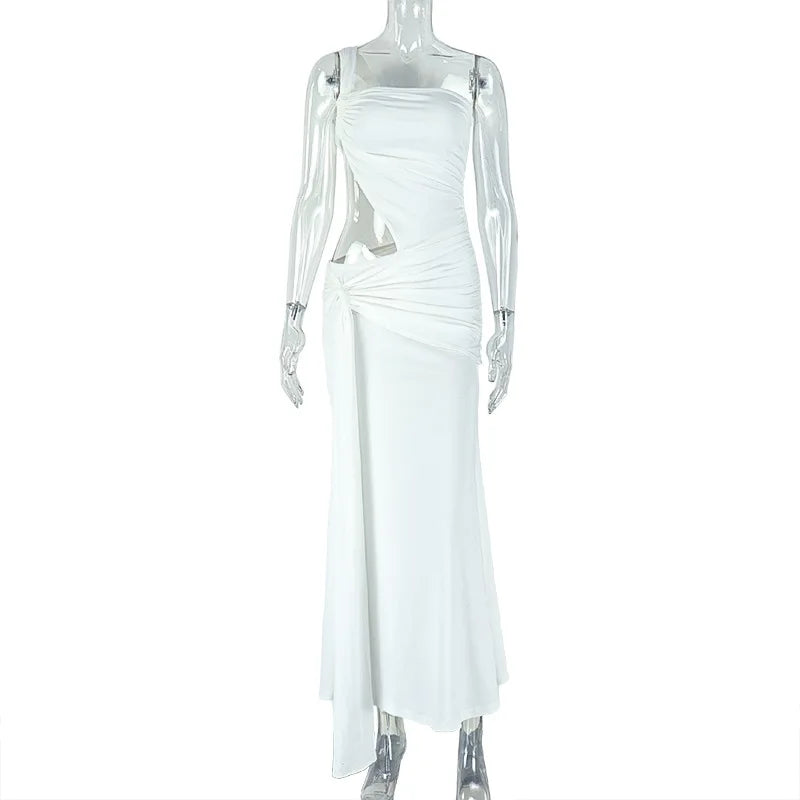 Robe longue sexy asymétrique dos nu Leosoxs, robe de plage moulante sans manches à épaules dénudées.