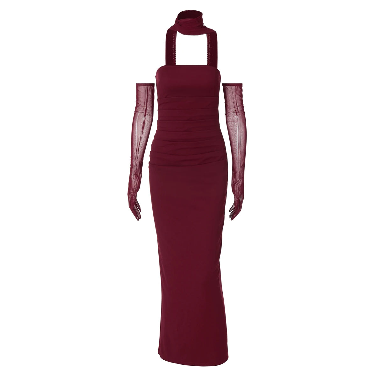 Écharpe élégante Hugcitar, sans bretelles, gants en maille unie, robe de bal maxi moulante sexy, tenues mode Y2K pour femme, mariage, fête, anniversaire