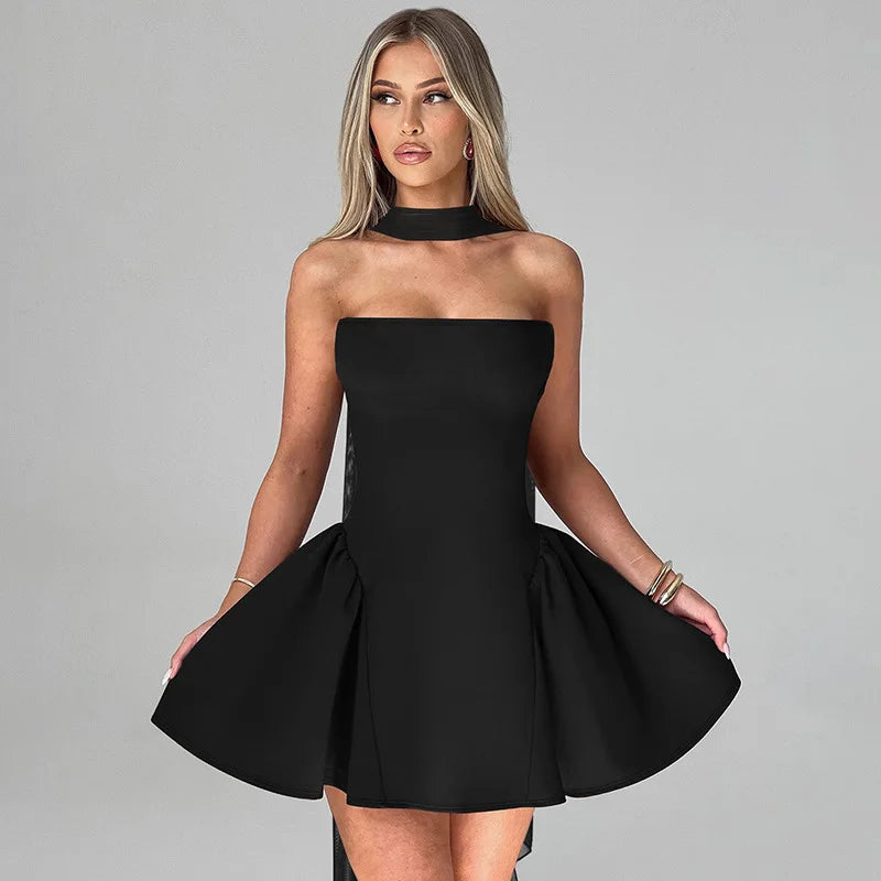 Robe mini bustier sexy Tornova avec ruban, dos nu élégant, fermeture éclair, taille haute, robe de soirée élégante pour femme, collection 2025