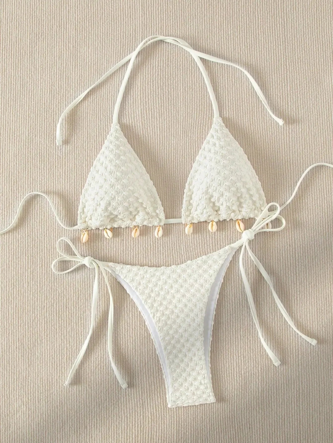 Sexy Bikini Set Shell Designer Swimsuit 2025 White Black Push Up Micro Bikinis Summer Bathing Suit Tie Side Triangle Swimwear