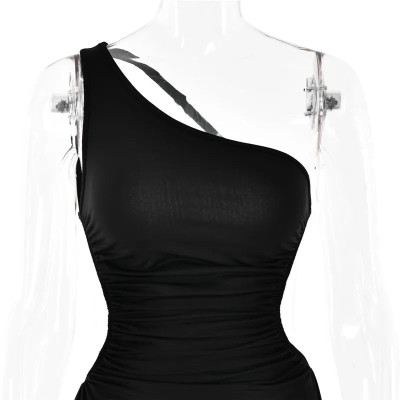 Robe maxi sexy Mozision à une épaule, col diagonal et dos nu, style peignoir, sans manches, fendue jusqu'à la cuisse.
