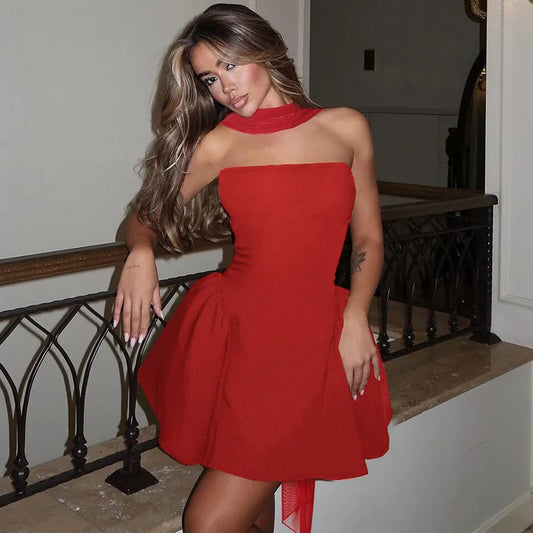 Robe mini bustier sexy Tornova avec ruban, dos nu élégant, fermeture éclair, taille haute, robe de soirée élégante pour femme, collection 2025