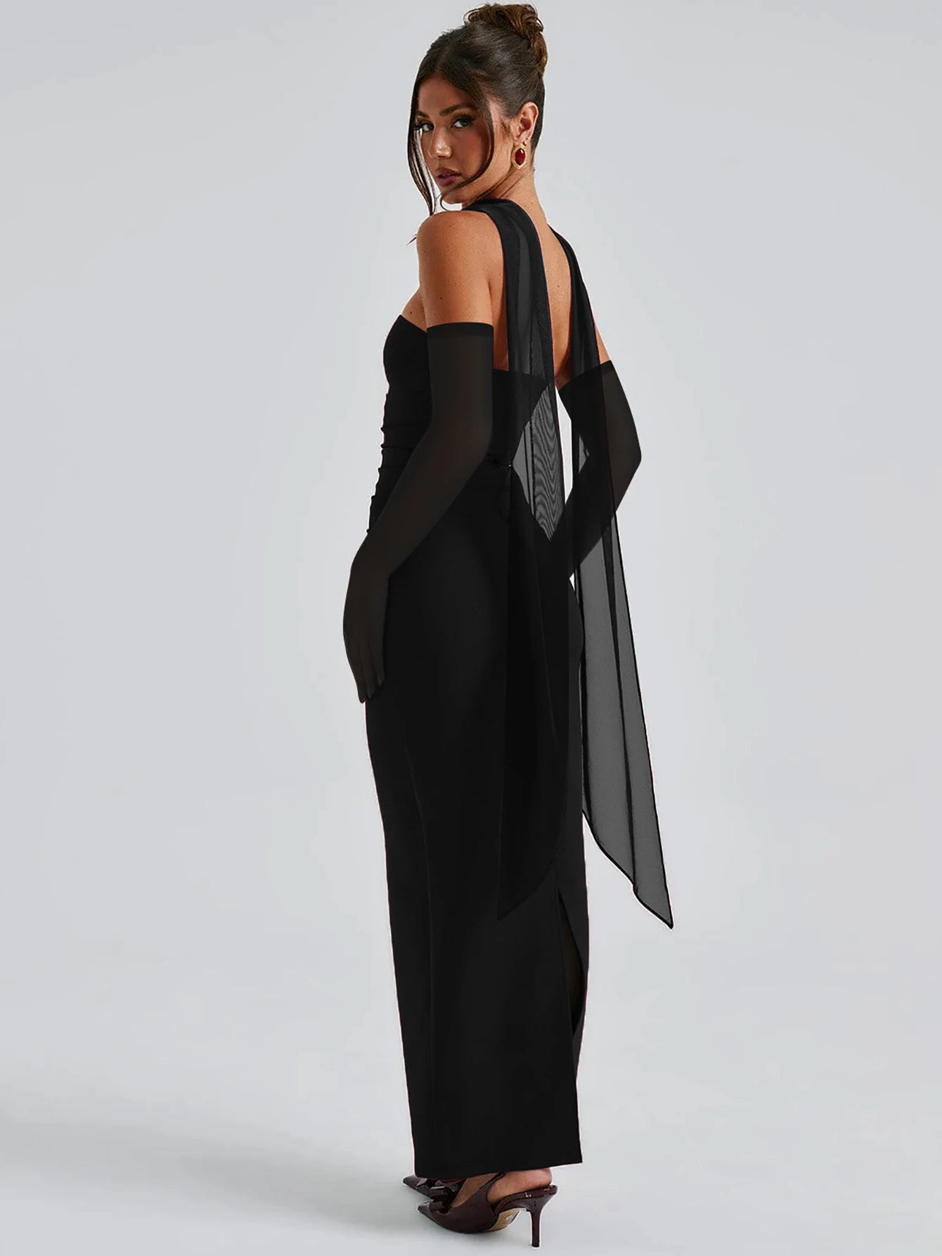 Écharpe élégante Hugcitar, sans bretelles, gants en maille unie, robe de bal maxi moulante sexy, tenues mode Y2K pour femme, mariage, fête, anniversaire