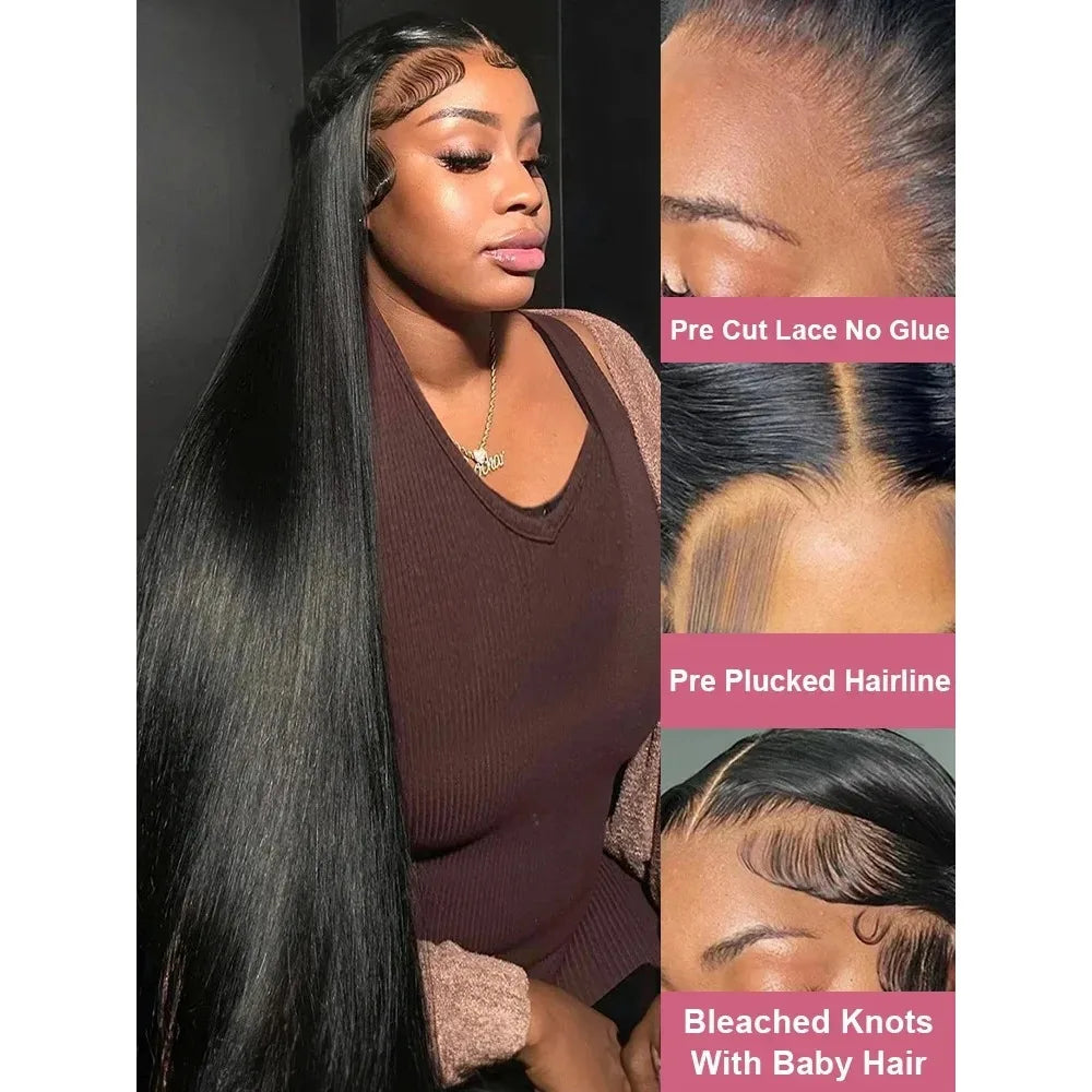 36 38 Inch 13x6 HD Transparent Bone Straight Lace Frontal Wigs 5x5 Glueless Wear and Go Human Hair Wig 200 Density for Women