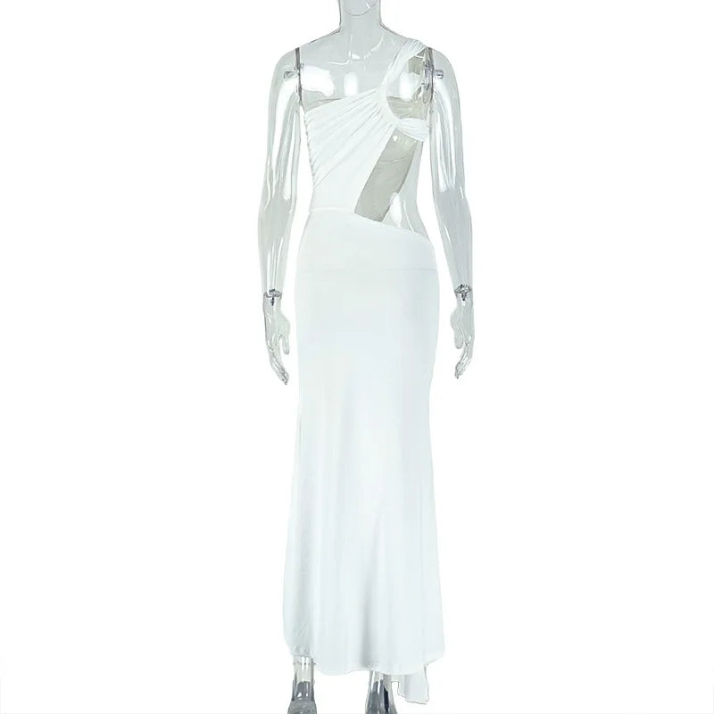 Robe longue sexy asymétrique dos nu Leosoxs, robe de plage moulante sans manches à épaules dénudées.