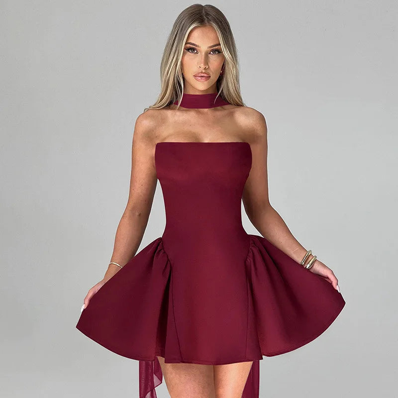 Robe mini bustier sexy Tornova avec ruban, dos nu élégant, fermeture éclair, taille haute, robe de soirée élégante pour femme, collection 2025