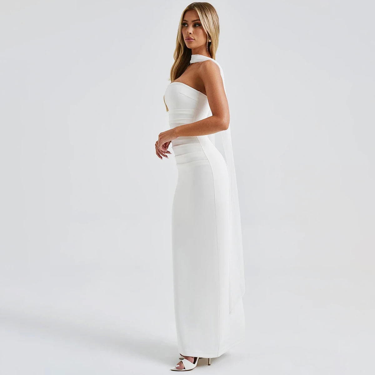 Écharpe élégante Hugcitar, sans bretelles, gants en maille unie, robe de bal maxi moulante sexy, tenues mode Y2K pour femme, mariage, fête, anniversaire