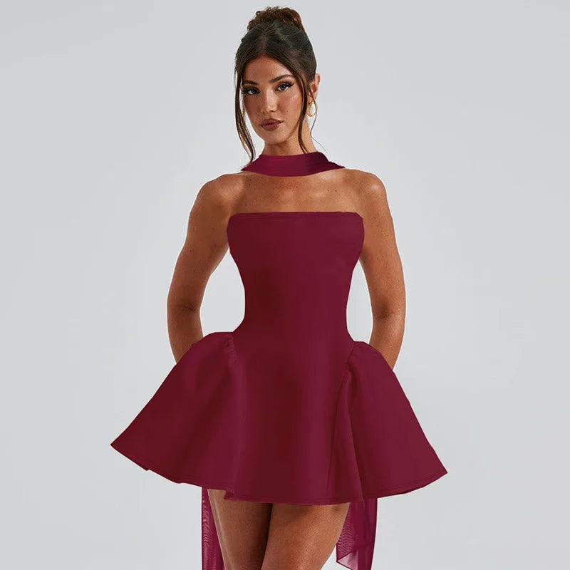 Robe mini bustier sexy Tornova avec ruban, dos nu élégant, fermeture éclair, taille haute, robe de soirée élégante pour femme, collection 2025