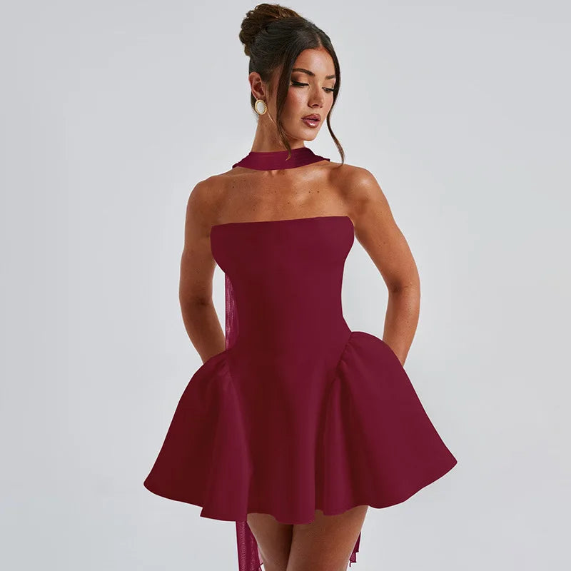 Robe mini bustier sexy Tornova avec ruban, dos nu élégant, fermeture éclair, taille haute, robe de soirée élégante pour femme, collection 2025