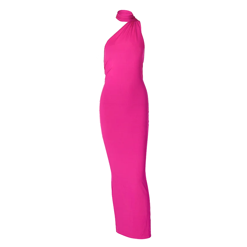 2023 One Shoulder Backless Adjustable Scarf Loop Ruched Sexy Maxi Dress Women Elegant Y2K Streetwear Festival Outfit