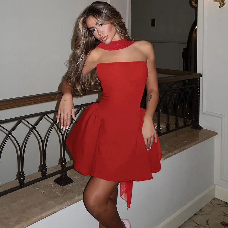 Robe mini bustier sexy Tornova avec ruban, dos nu élégant, fermeture éclair, taille haute, robe de soirée élégante pour femme, collection 2025