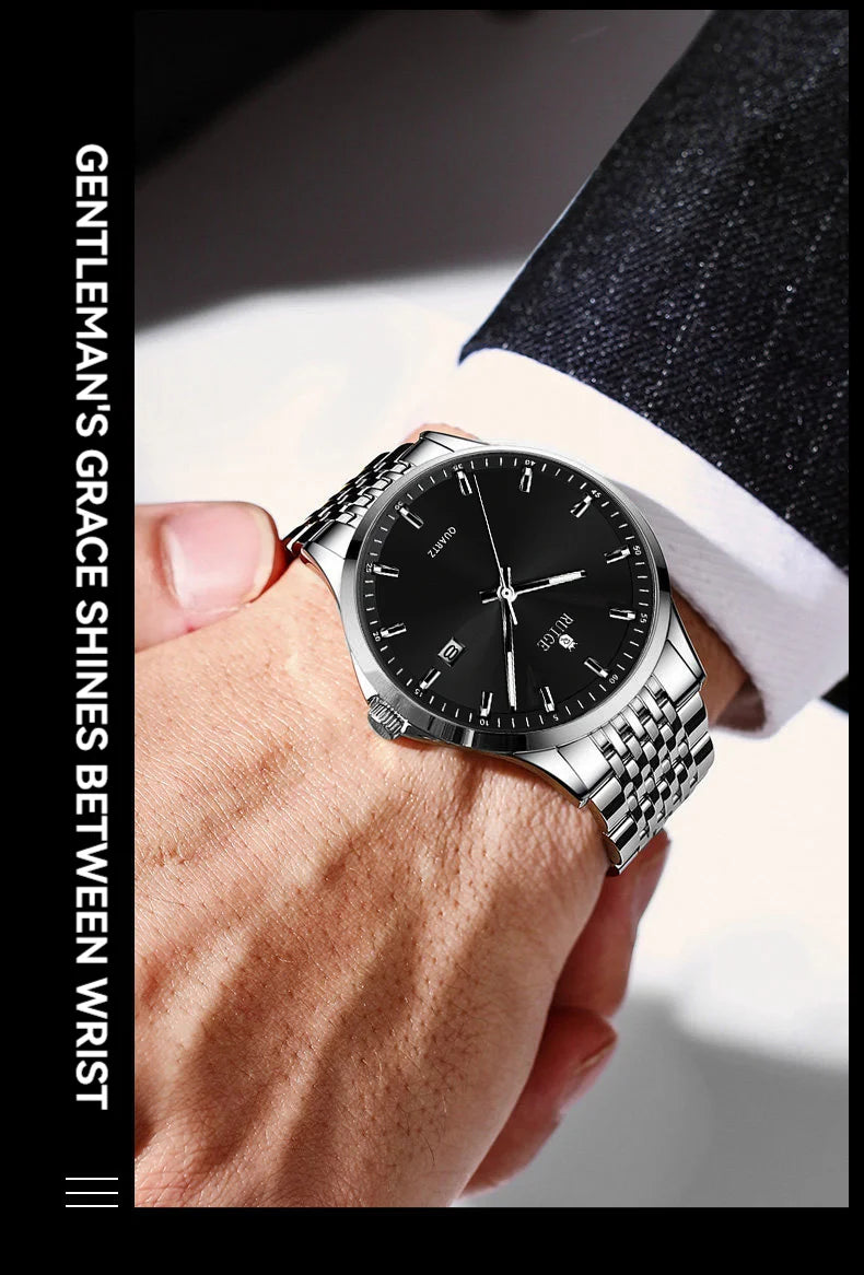 RUIGE Business Men's Quartz Watch Stainless Steel Calendar Men's Night Light Waterproof Fashion Versatile Watch B2-2