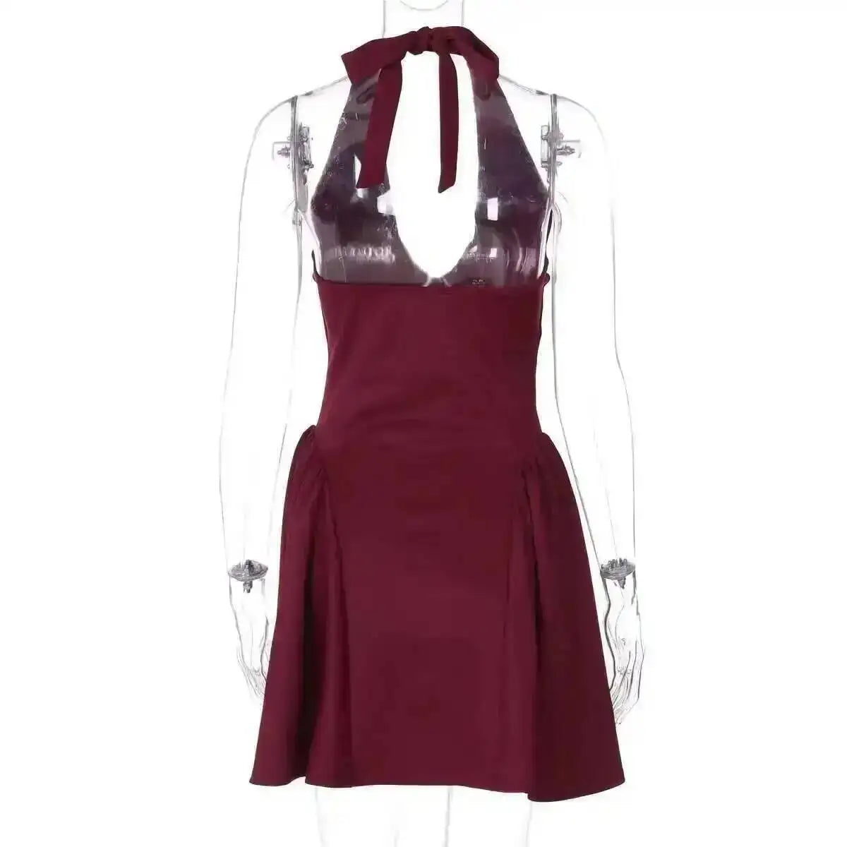 Robe plissée trapèze à taille cintrée, style Townlike, mini dos nu, col V, idéale pour l'été 2024 et les soirées sexy en boîte de nuit.