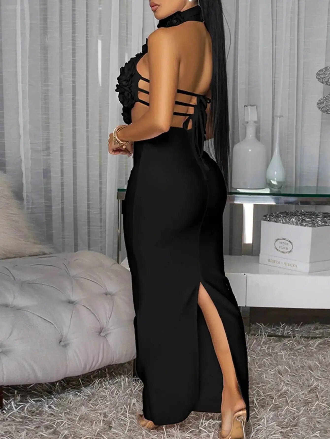 Sexy backless maxi black summer dress women elegant wedding party long dresses 2025 woman flower birthday evening dress vestidos