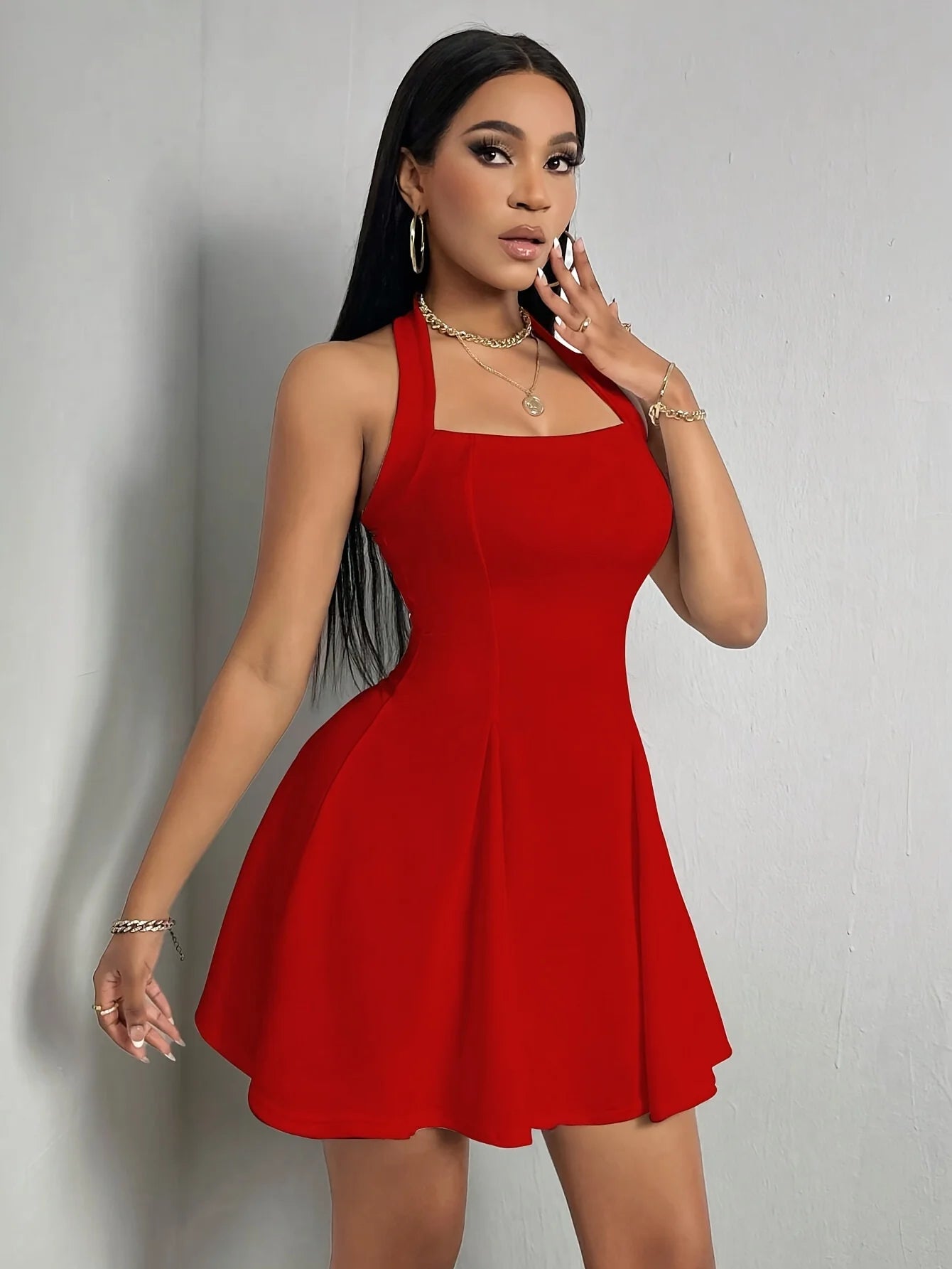 Robe élégante et sexy dos nu, couleur unie (1 pièce).