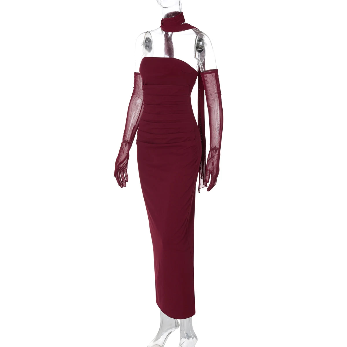 Écharpe élégante Hugcitar, sans bretelles, gants en maille unie, robe de bal maxi moulante sexy, tenues mode Y2K pour femme, mariage, fête, anniversaire