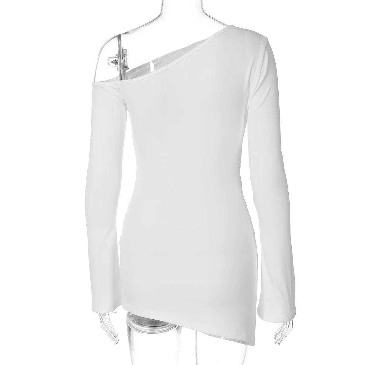 Robe mini Dulzura à épaules dénudées, manches longues, froncée et coupe slim asymétrique, unie, sexy et décontractée, idéale pour les soirées et les clubs en automne.