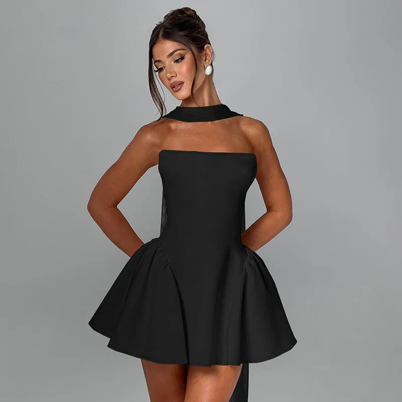 Robe mini bustier sexy Tornova avec ruban, dos nu élégant, fermeture éclair, taille haute, robe de soirée élégante pour femme, collection 2025