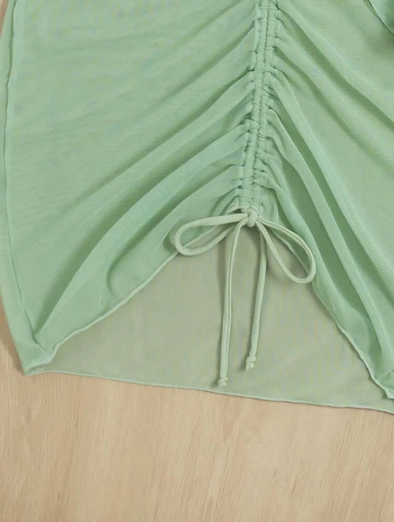 Long Sleeves Dress Bikini Set 2025 Women Neon Green Lace Up 3 Pieces Swimsuit Brazilian Bathing Suit Pleate Cover Up Swimwear
