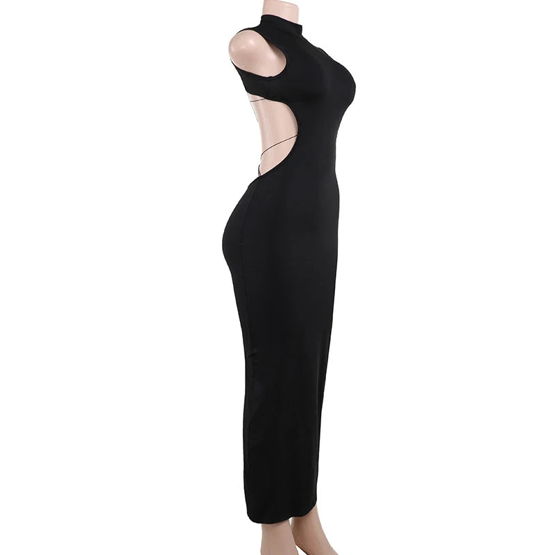 Sexy Backless Black Maxi Dresses For Women Summer Sleeveless Elegant Bodycon Halter Long Dress Casual Party Vestidos