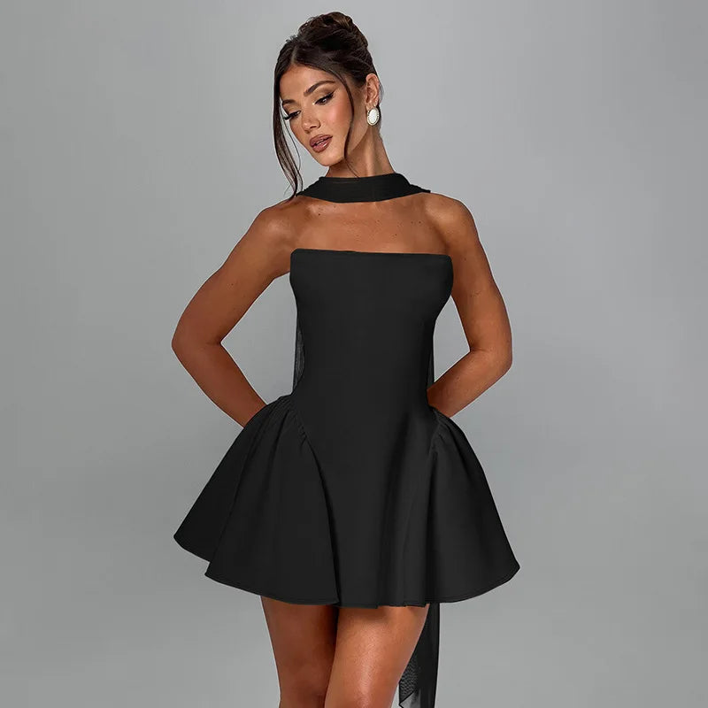 Robe mini bustier sexy Tornova avec ruban, dos nu élégant, fermeture éclair, taille haute, robe de soirée élégante pour femme, collection 2025