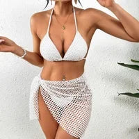 Swimwear Three-piece Beach Holiday Women's Bikini Shell Fishnet Skirt Three-piece Set