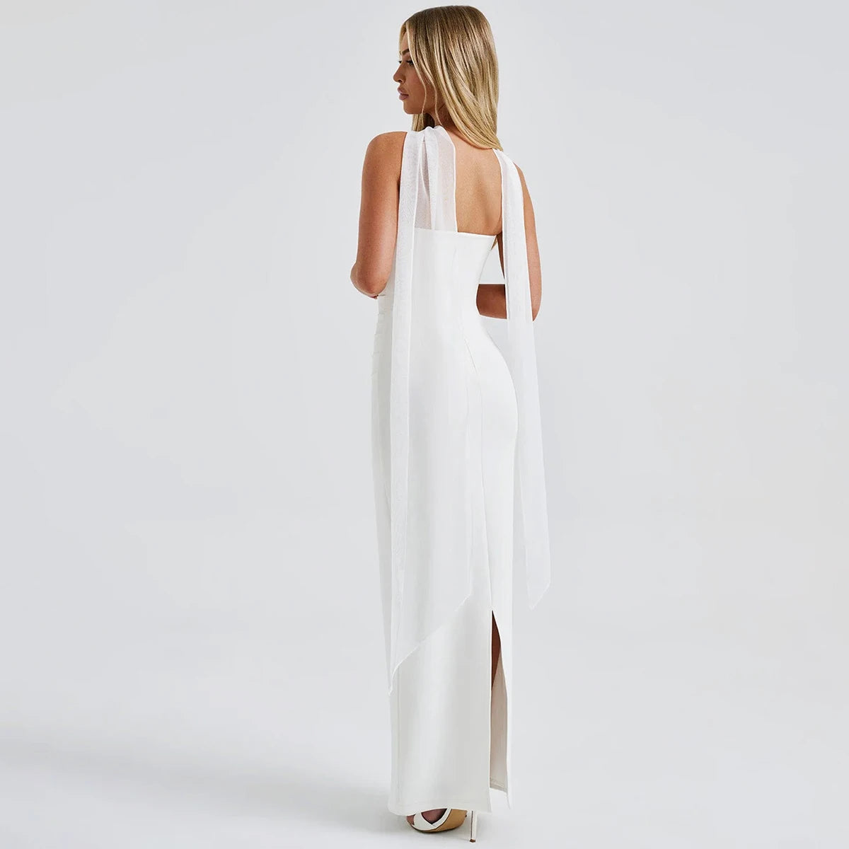 Écharpe élégante Hugcitar, sans bretelles, gants en maille unie, robe de bal maxi moulante sexy, tenues mode Y2K pour femme, mariage, fête, anniversaire