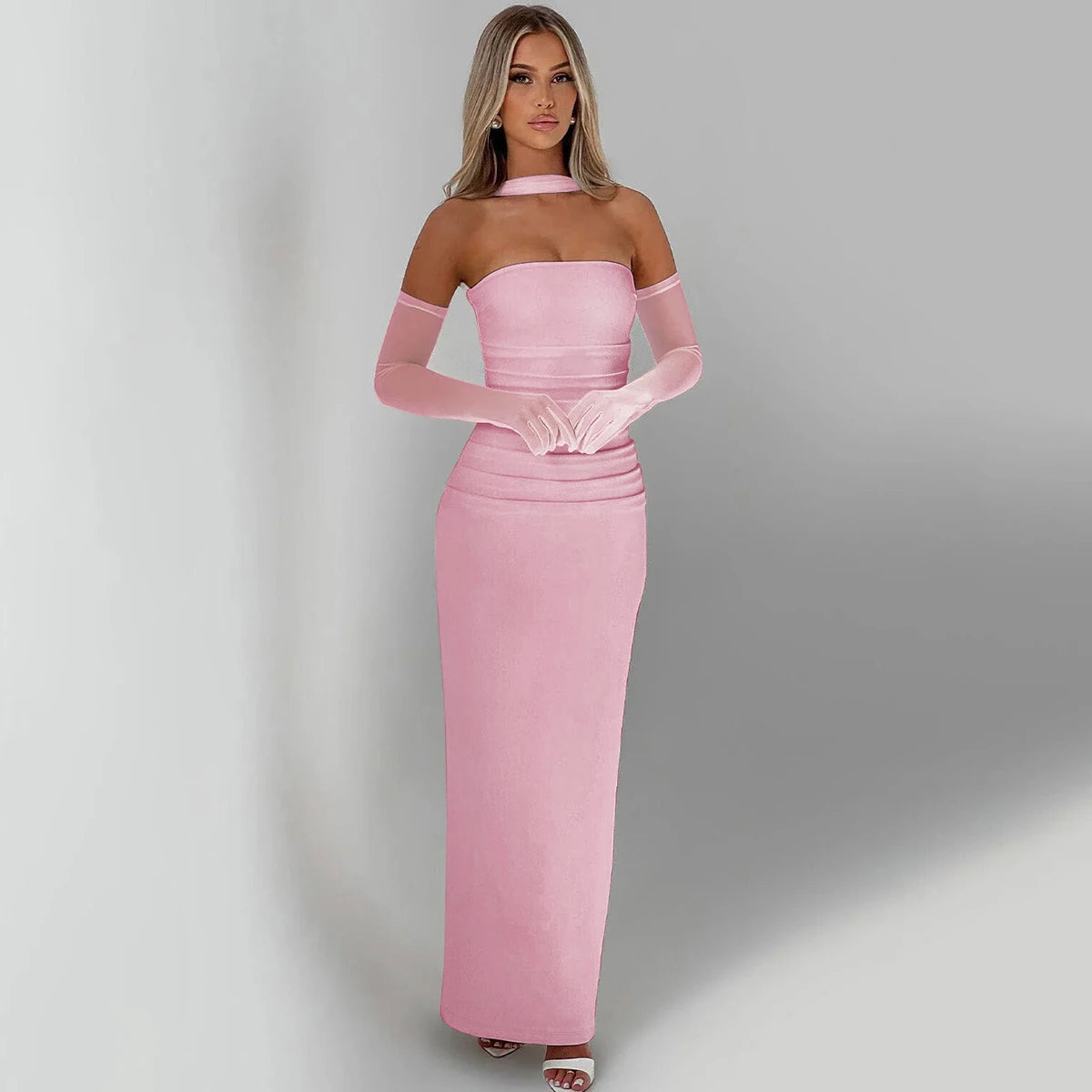 Écharpe élégante Hugcitar, sans bretelles, gants en maille unie, robe de bal maxi moulante sexy, tenues mode Y2K pour femme, mariage, fête, anniversaire
