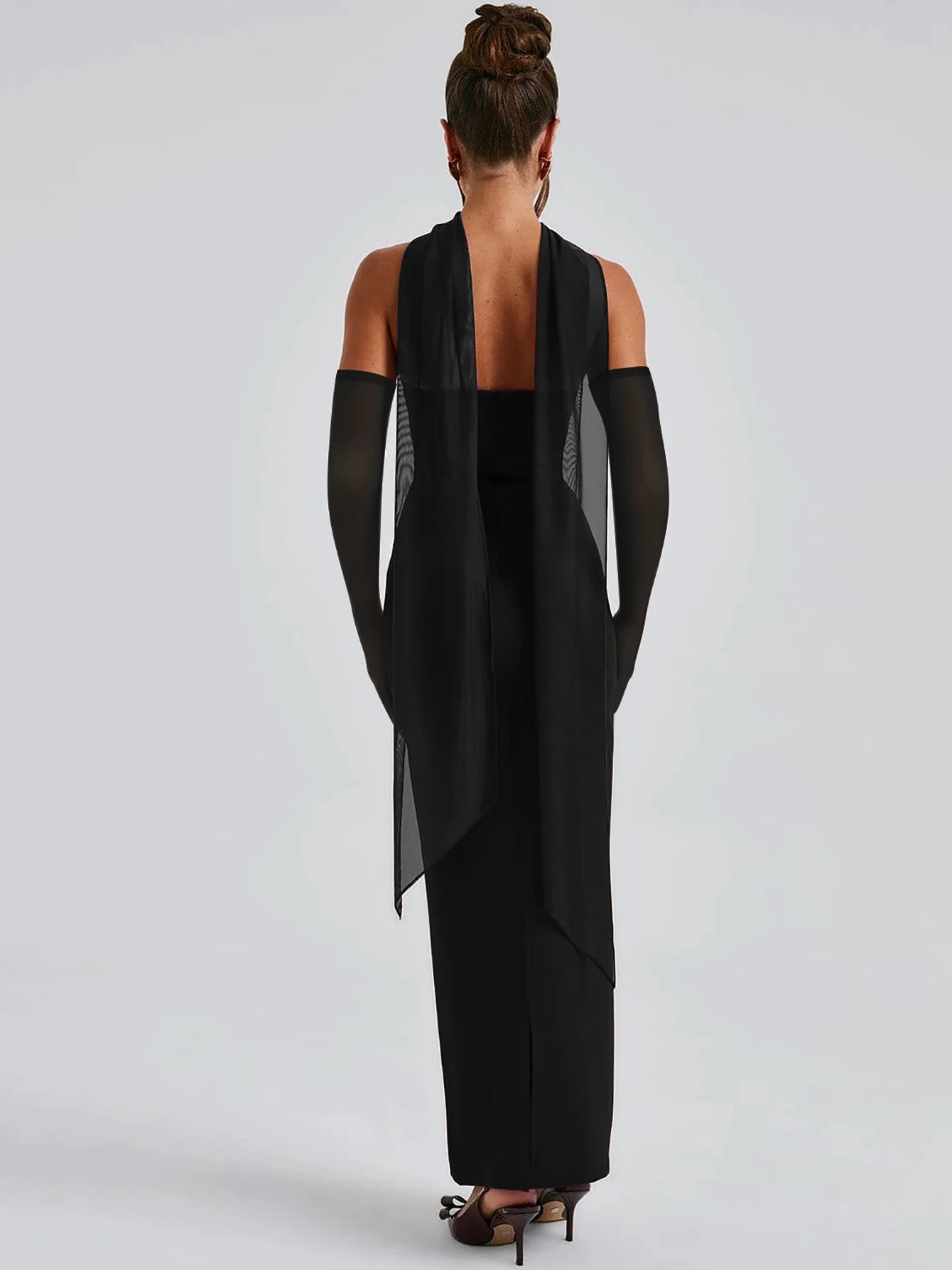 Écharpe élégante Hugcitar, sans bretelles, gants en maille unie, robe de bal maxi moulante sexy, tenues mode Y2K pour femme, mariage, fête, anniversaire