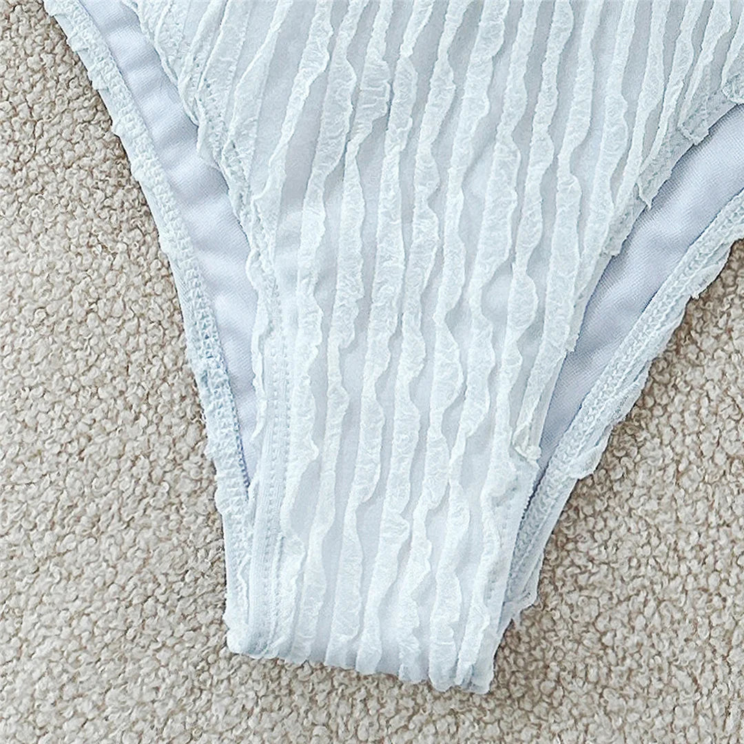Wrinkled Halter Bikini Women Swimwear Female Swimsuit Two-pieces Bikini set Brazilian High Cut Bather Bathing Suit Swim V6209