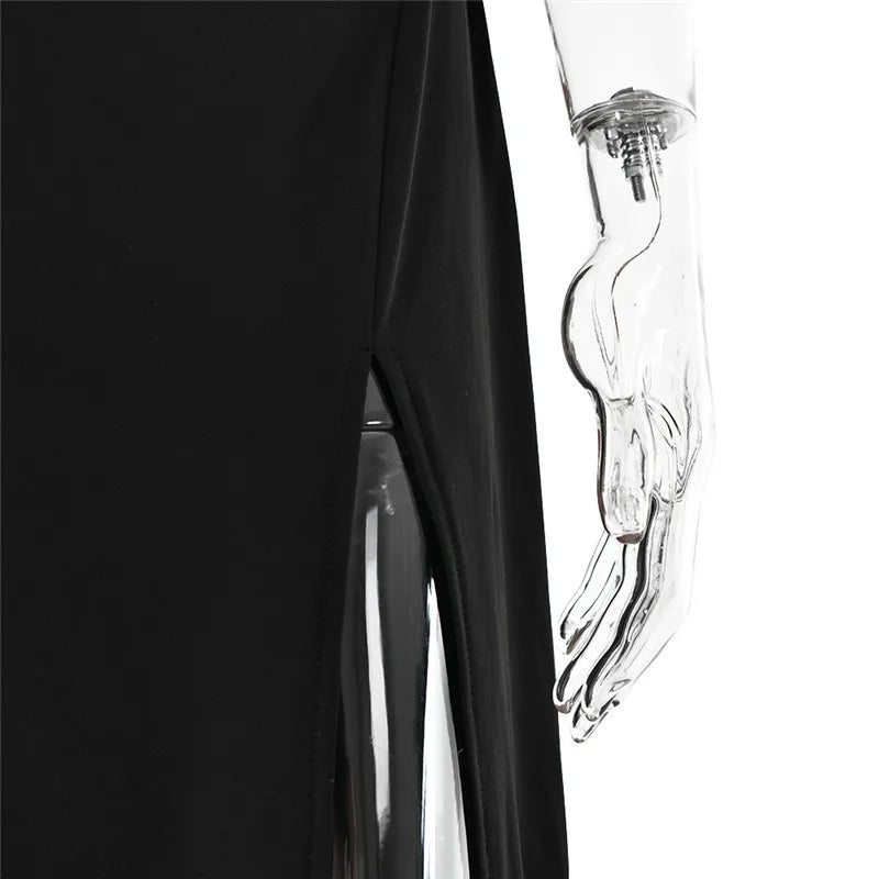 Robe maxi sexy Mozision à une épaule, col diagonal et dos nu, style peignoir, sans manches, fendue jusqu'à la cuisse.