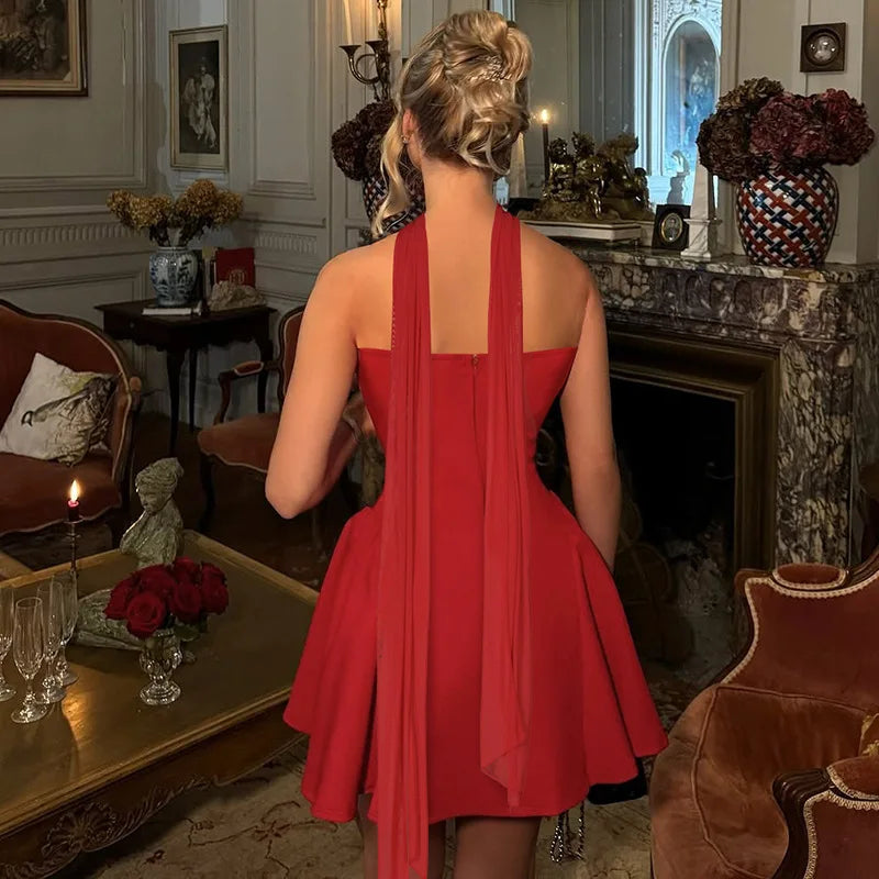 Robe mini bustier sexy Tornova avec ruban, dos nu élégant, fermeture éclair, taille haute, robe de soirée élégante pour femme, collection 2025