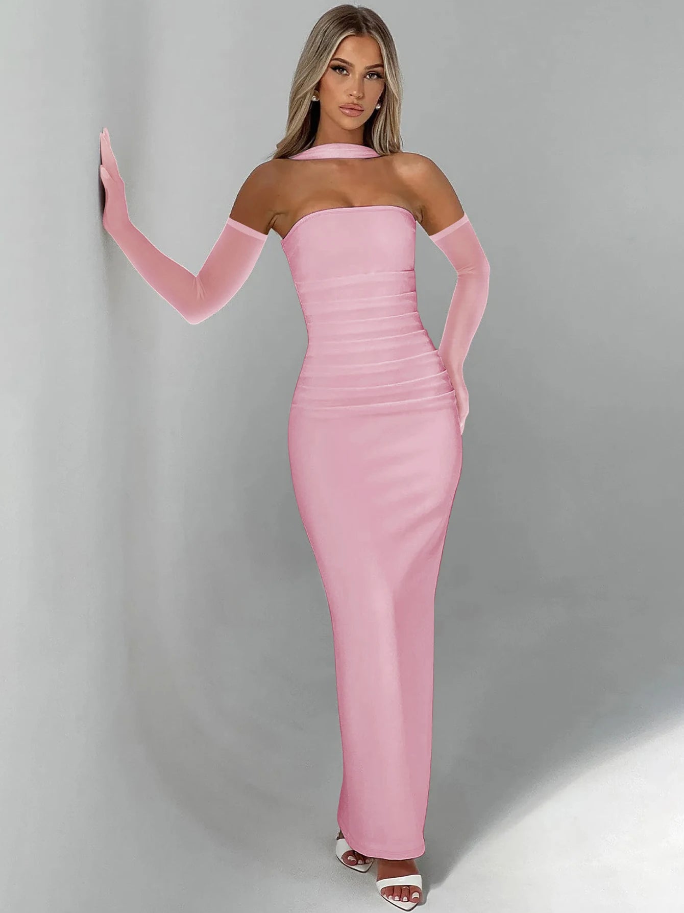 Écharpe élégante Hugcitar, sans bretelles, gants en maille unie, robe de bal maxi moulante sexy, tenues mode Y2K pour femme, mariage, fête, anniversaire