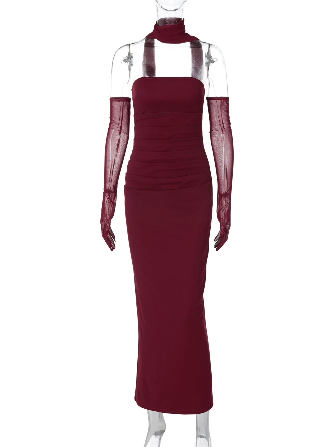 Écharpe élégante Hugcitar, sans bretelles, gants en maille unie, robe de bal maxi moulante sexy, tenues mode Y2K pour femme, mariage, fête, anniversaire