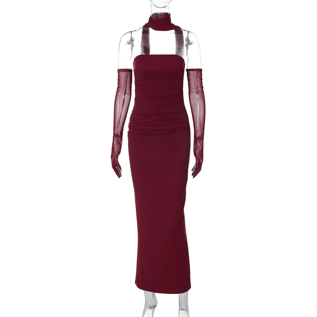 Écharpe élégante Hugcitar, sans bretelles, gants en maille unie, robe de bal maxi moulante sexy, tenues mode Y2K pour femme, mariage, fête, anniversaire