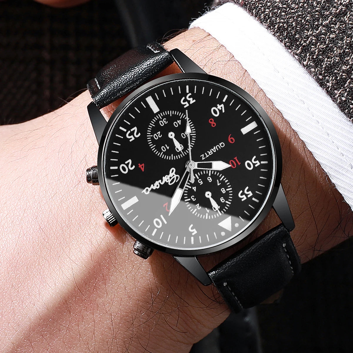 4PCs/Set Men's Watch Set Classic Unisex Fashion Casual Style Quartz Leather Watch Sport Style Business Watch Box not included