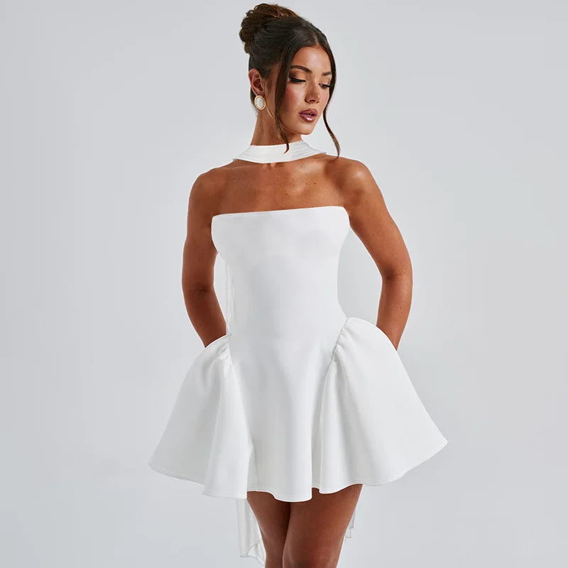 Robe mini bustier sexy Tornova avec ruban, dos nu élégant, fermeture éclair, taille haute, robe de soirée élégante pour femme, collection 2025
