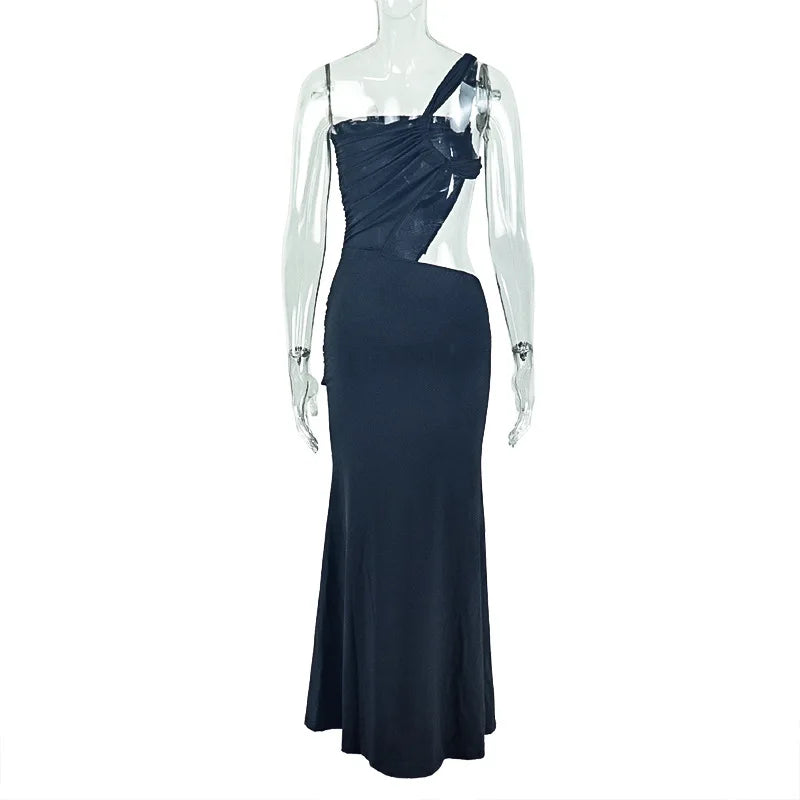 Robe longue sexy asymétrique dos nu Leosoxs, robe de plage moulante sans manches à épaules dénudées.