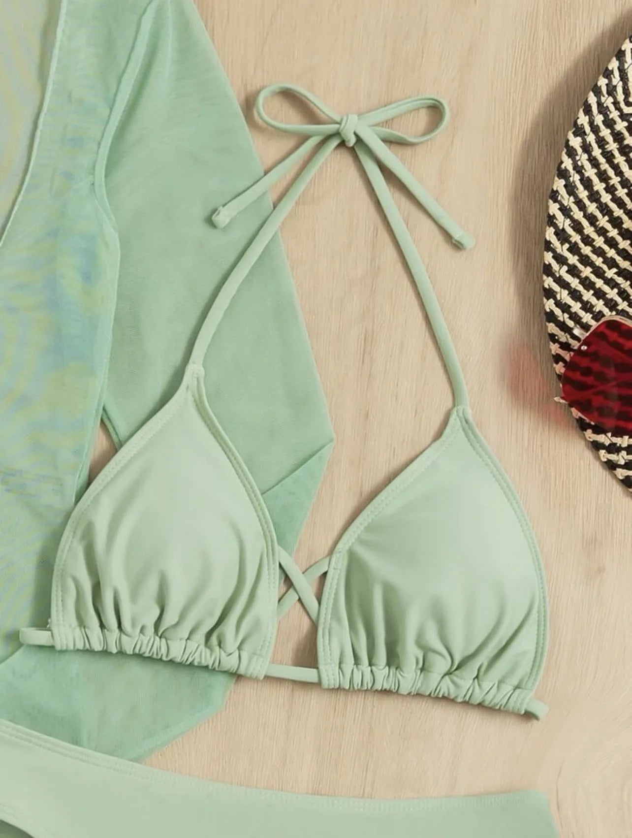 Long Sleeves Dress Bikini Set 2025 Women Neon Green Lace Up 3 Pieces Swimsuit Brazilian Bathing Suit Pleate Cover Up Swimwear