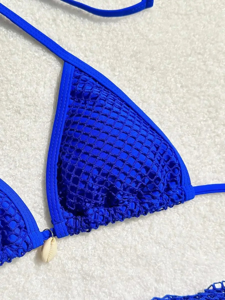 Swimwear Three-piece Beach Holiday Women's Bikini Shell Fishnet Skirt Three-piece Set