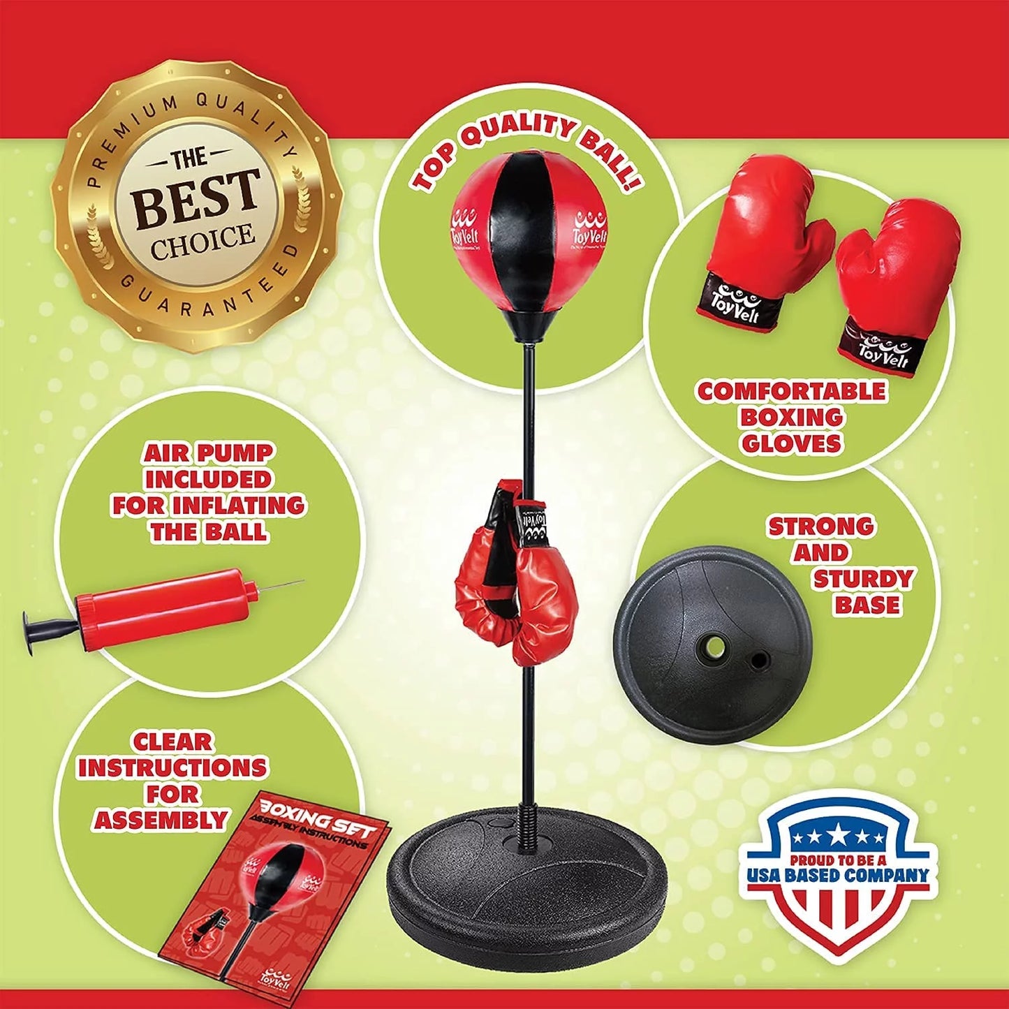 Toyvelt Kids Freestanding Speed Bag, 15", 2.2 Lb, Red & Black
