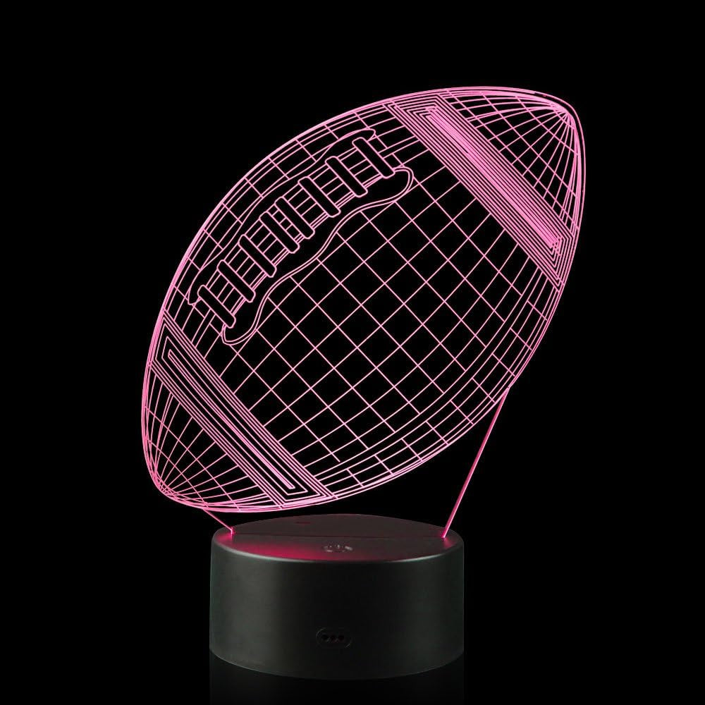 American Football Lover 3D Illusion Rugby Night Light Lamp with 16 Color Change, Touch Base Birthday Gift Present for Boys and Girls Teenager Christmas Gifts Xmas Gift