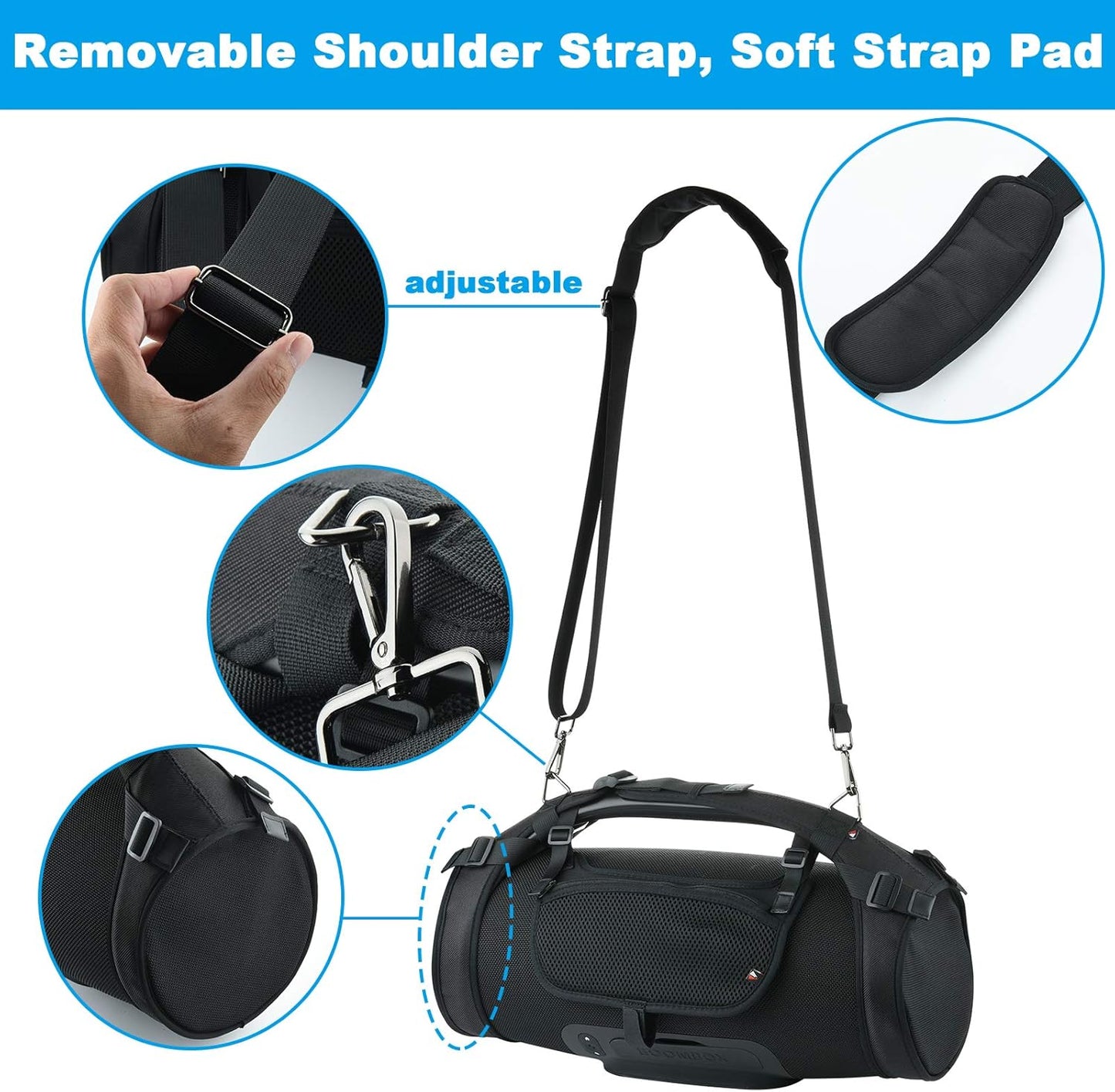 Travel Carrying Strap for JBL Boombox/Boombox 2 Waterproof Portable Speaker, Shoulder Strap with Two Side Covers Travel Carrying Pouch for JBL Boombox (Black)