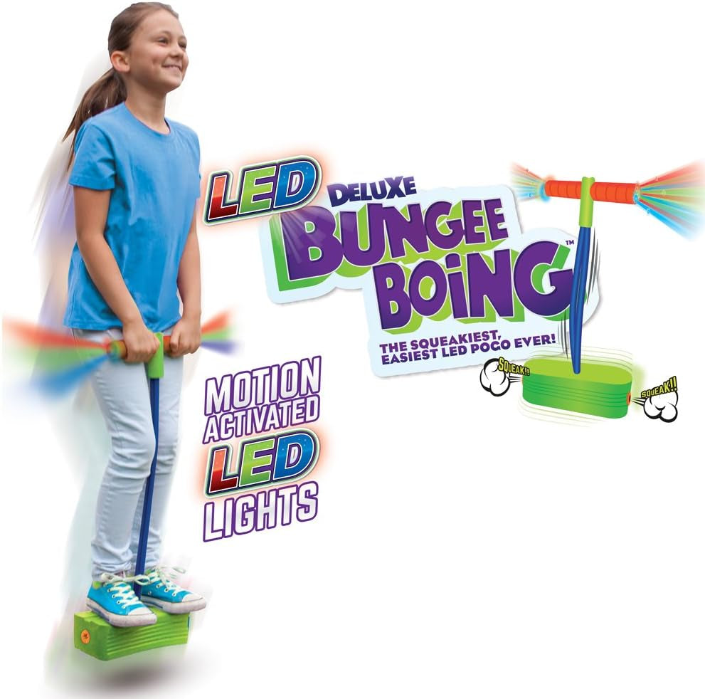 Geospace Jumparoo Deluxe LED Bungee Boing Foam Bouncing Toy - the Squeakiest, Easiest Pogo Ever! for Kids 3 Years & Up
