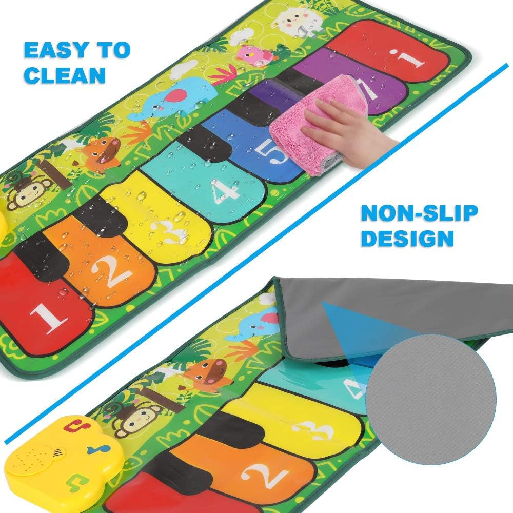 TWFRIC Foot Piano Mat 32" Keyboard Play Mat Toddler Piano Mat with 5 Animal Sounds Early Education Toys Gift for Girls Boys