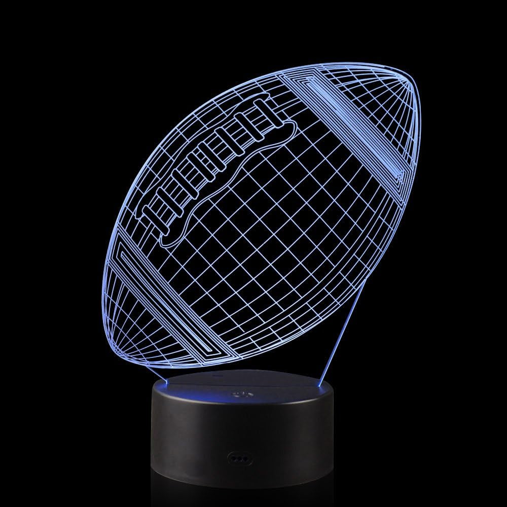 American Football Lover 3D Illusion Rugby Night Light Lamp with 16 Color Change, Touch Base Birthday Gift Present for Boys and Girls Teenager Christmas Gifts Xmas Gift