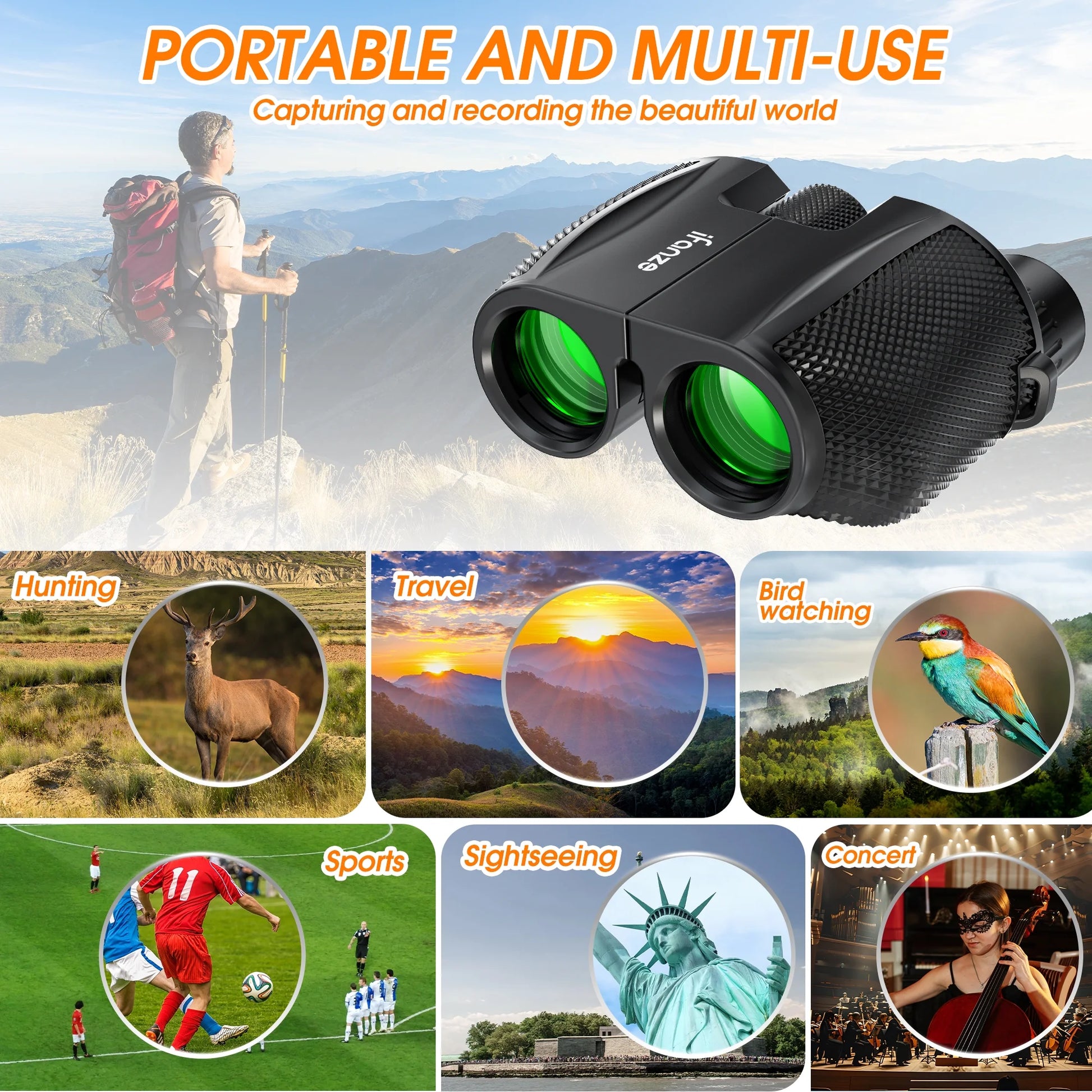 Compact Binoculars for Adults and Kids, 10X25 Binoculars for Bird Watching, Small Binoculars for Travel Sightseeing Hunting Wildlife Watching Outdoor Sports Games Concerts
