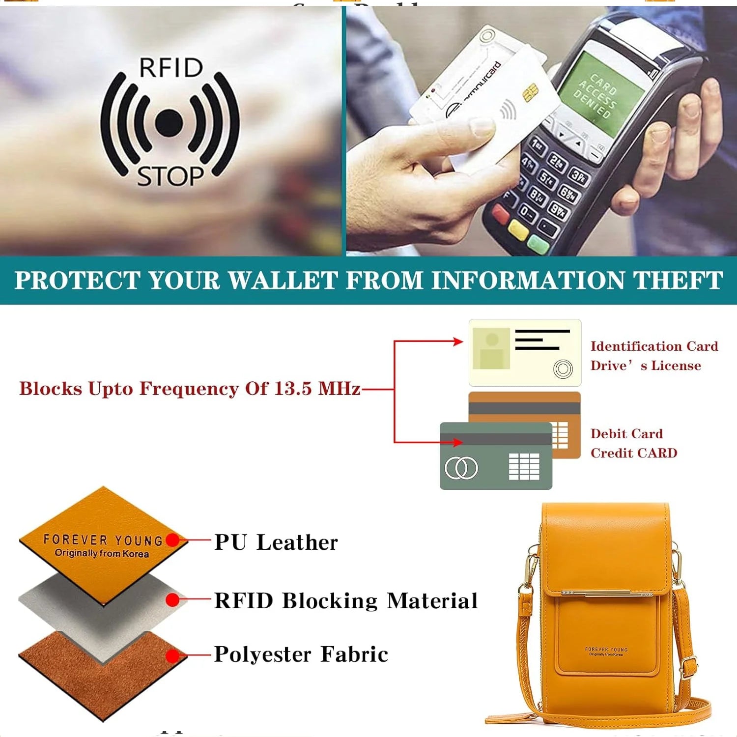 Anti-Theft Leather Bag,Small Crossbody Cell Phone Purse Wallet for Women,Rfid Block Phone Purse Crossbody with Shoulder Strap