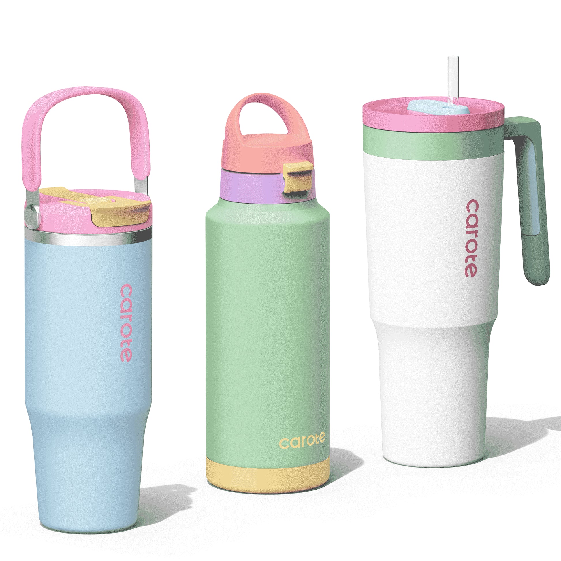 Carote 3-Piece Insulated Stainless Steel Tumbler Set, 40Oz,32Oz*2, Leak-Proof, Travel Mugs, Blue